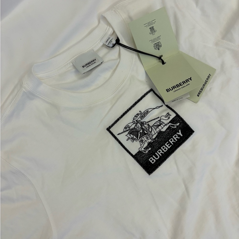 Burberry White Short Sleeve Tee with Graphic Print